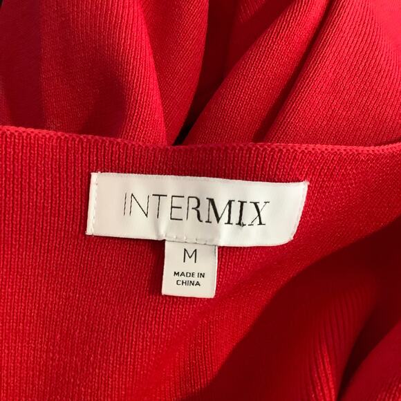Intermix Daria Red Square Neck Knit Henley Sweater Top Medium - Picture 6 of 7